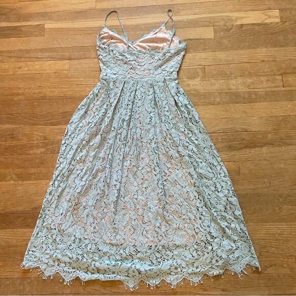 H&M foam green salmon pink sleeveless spaghetti strap lace midi dress b25 - Picture 2 of 3